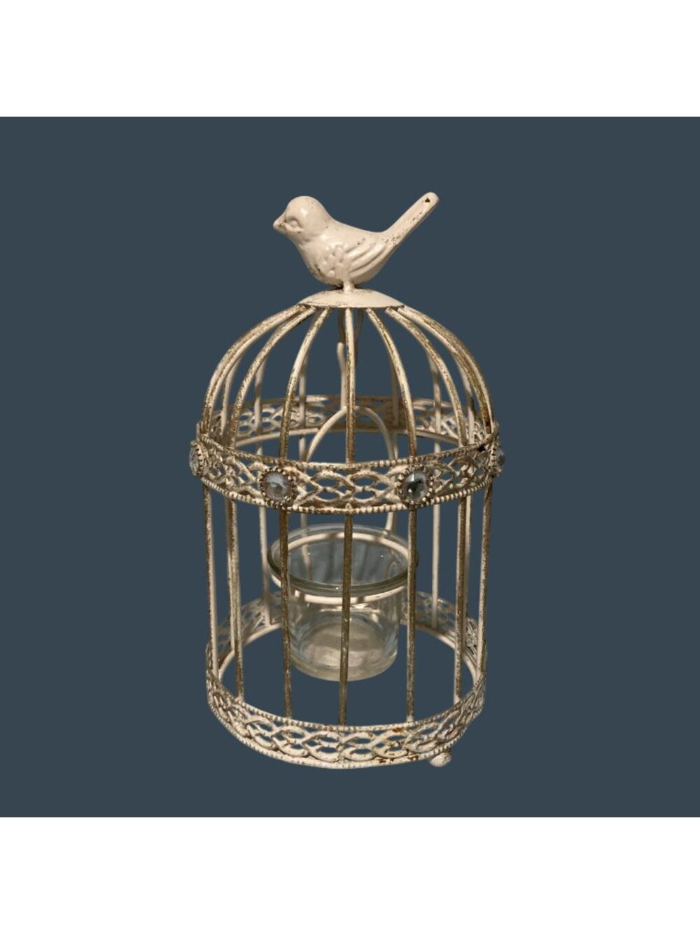 Tabletop Shabby Chic Metal Birdcage Tealight Candle Holder - Antique White